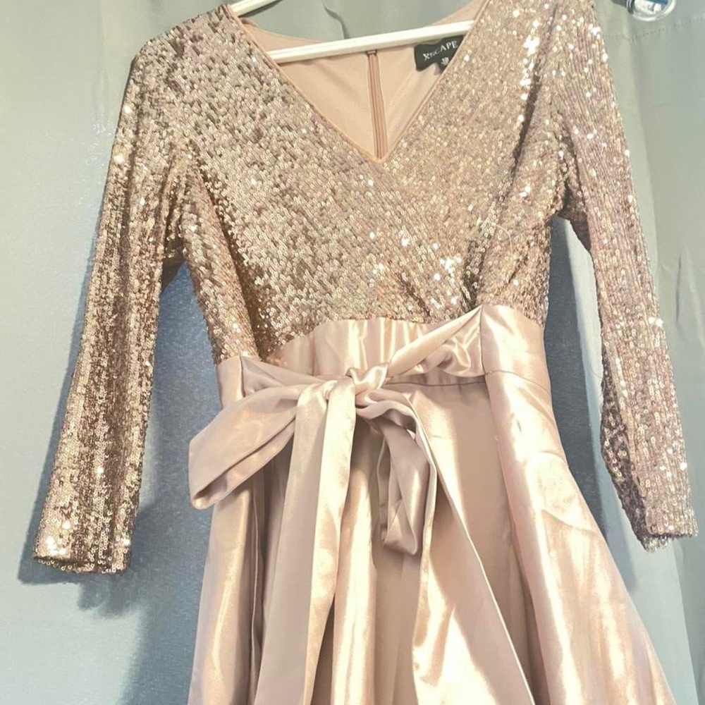XSCAPE Sequin & Satin A-Line Gown